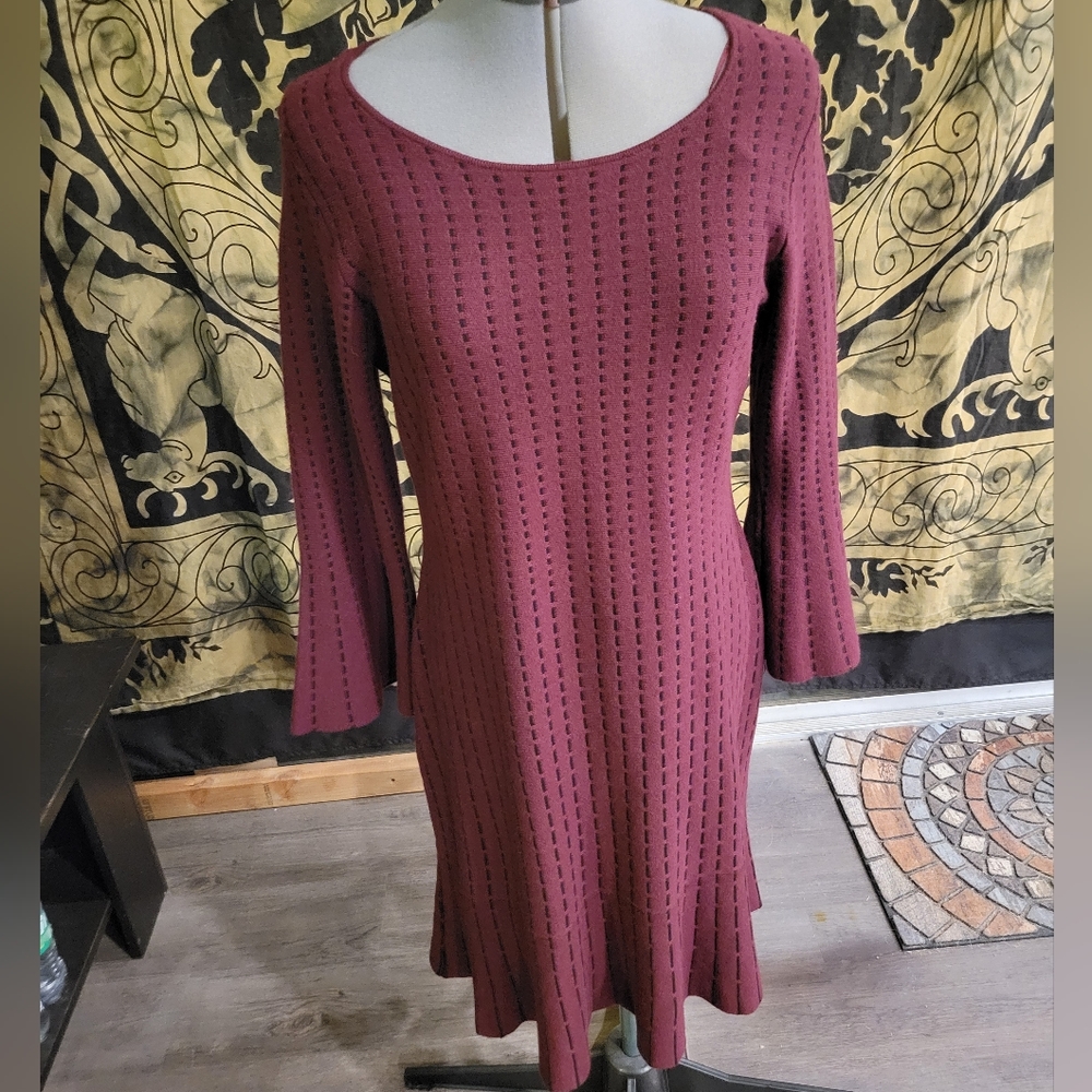 Burgundy knit dress with bell sleeves size xl